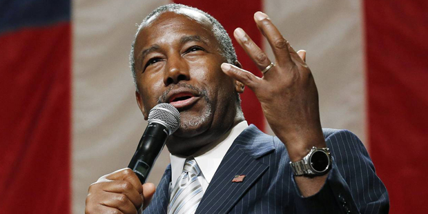 Republican presidential candidate Ben Carson delivers a speech to supporters Tuesday, Aug. 18, 2015...