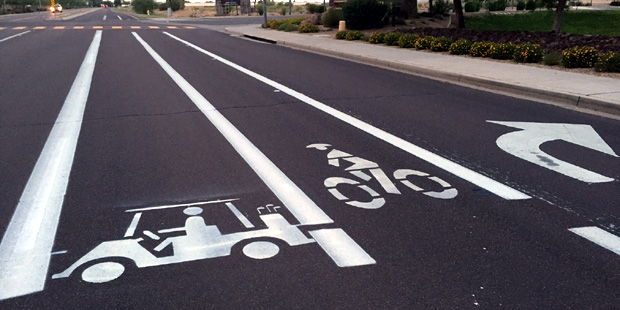 Residents are divided over a new golf cart-only lane in Surprise, Arizona. (KTAR Photo/Martha Maure...