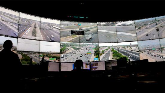 Arizona Department of Transportation Live Traffic Operations operators monitor over 200 freeway cam...
