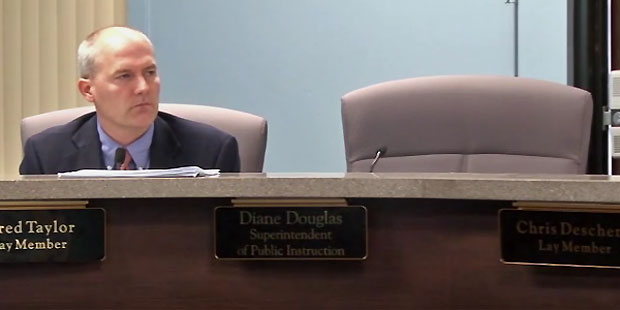 Arizona Superintendent of Public Instruction Diane Douglas did not attend the Sept. 28, 2015 Board ...