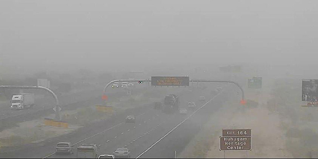 Blowing dust is shown on Interstate 10. (Arizona Department of Transportation Photo)...