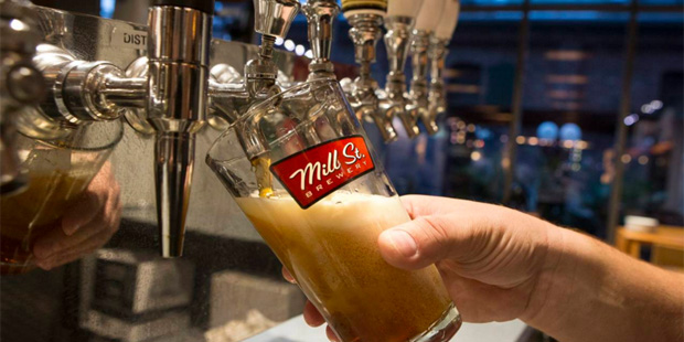 A pint of beer is poured in the Mill Street Brewery in Toronto on Friday, Oct.  9, 2015. (Chris You...