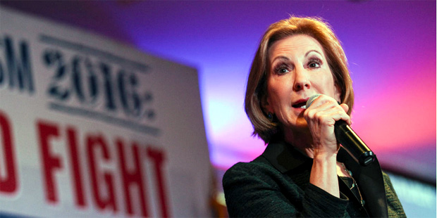 Republican presidential candidate Carly Fiorina speaks at the Practical Federalism Forum hosted by ...