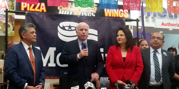 Ariz. Sen. John McCain (second from left) launched his "Unidos con McCain” Hispanic Coalition on ...