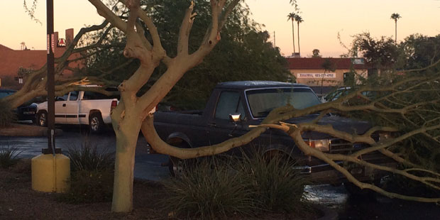 A storm left a reminder of its presence near 51st and Olive avenues in Glendale, Arizona, Oct. 19, ...