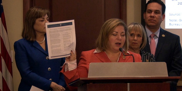Rep. Loretta Sanchez, D-Calif., and other members Hispanic Caucus release a Joint Committee report ...