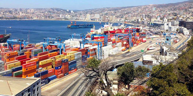 Containers are stacked in a port in Valparaiso, Chile. In 2012, the U.S. exported $22 billion worth...