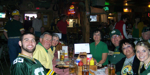 Packers fans inside the Buffalo Chip Saloon during the Super Bowl in 2011. (Photo courtesy of Susan...