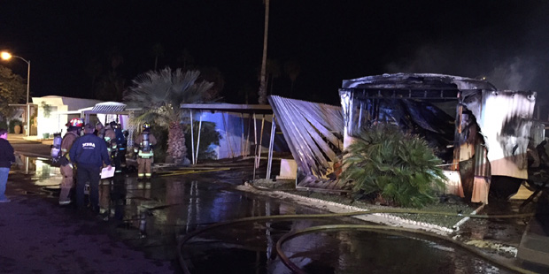 A fire in Mesa, near Dobson and Baseline, damaged four mobile homes. (Mesa Fire)...