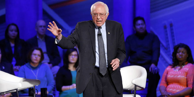 Democratic presidential candidate, Sen. Bernie Sanders, I-Vt., speaks during a CNN town hall at Dra...