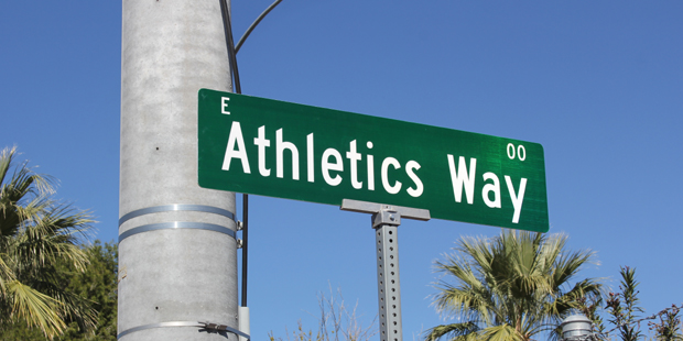 The unveiling of the new Athletics Way street sign in Mesa. (City of Mesa Photo)...