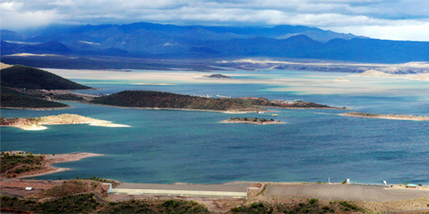 FILE - In this Friday, Jan. 22, 2010 file photo, showing the low water levels at Lake Pleasant, in ...