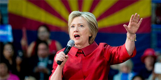 Democratic presidential candidate Hillary Clinton speaks during a campaign event at Carl Hayden Com...