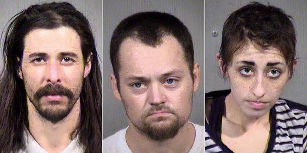 The suspects in the Surprise retail theft ring -- (left to right) Andrew May, David Smithson and Re...