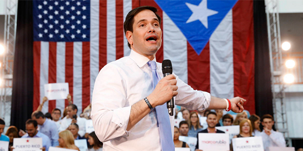 Republican presidential candidate, Sen. Marco Rubio, R-Fla., speaks in Toa Baja, Puerto Rico, Satur...