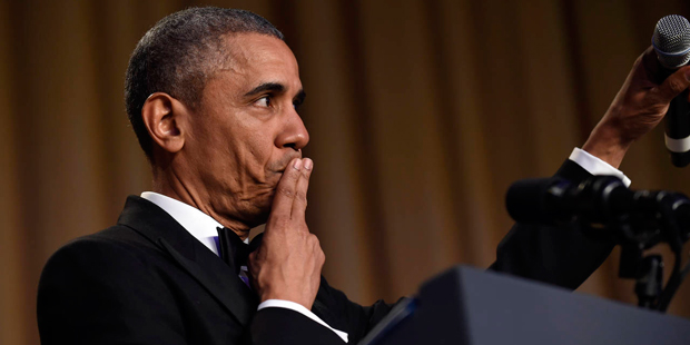 President Barack Obama concludes his remarks after speaking at the annual White House Correspondent...