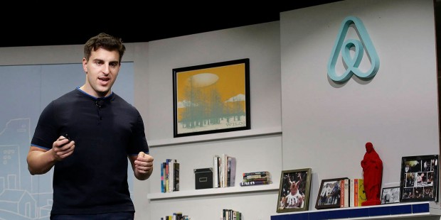 Airbnb co-founder and CEO Brian Chesky speaks during an announcement in San Francisco, Tuesday, Apr...