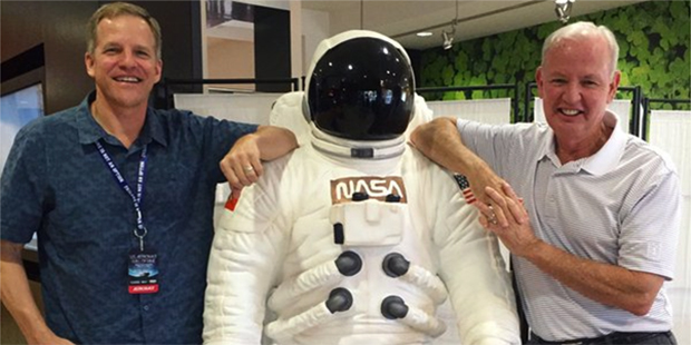 Scott Parazynski, left, and Brian Duffy, ahead of their inductions into the Astronaut Hall of Fame....