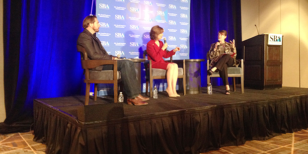 Left to right, small business owner Eli Crane, SBA administrator Maria Contreras-Sweet, small busin...