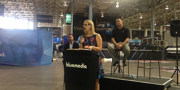 Rep. Kyrsten Sinema addresses small business owners at bluemedia in Tempe Wednesday afternoon (Phot...