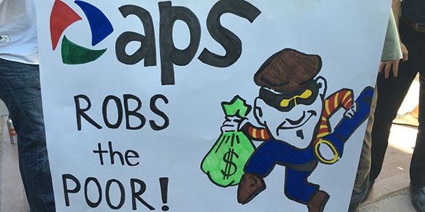 A protester's sign. (KTAR Photo/Sharon Mittelman)...