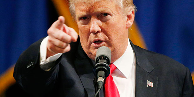 Republican presidential candidate Donald Trump speaks at the Treasure Island hotel and casino, Satu...