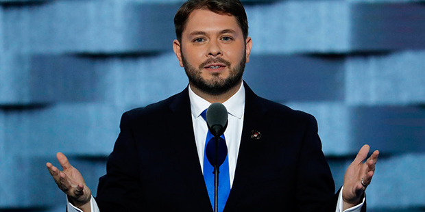 Rep. Ruben Gallego, D-Ariz., speaks during the third day of the Democratic National Convention in P...