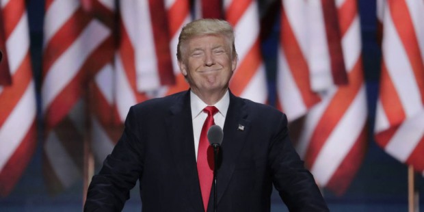 Republican Presidential Candidate Donald J. Trump, smiles as he takes the stage during the final da...