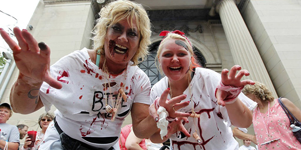 Cynthiana residents Teresa Hammond and Jessica Clemons celebrate The Walking Dead Day by dressing a...