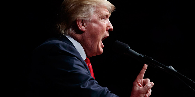 Republican presidential candidate Donald Trump speaks at a campaign rally in Bangor, Maine on Satur...