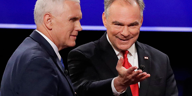 Republican vice-presidential nominee Gov. Mike Pence and Democratic vice-presidential nominee Sen. ...