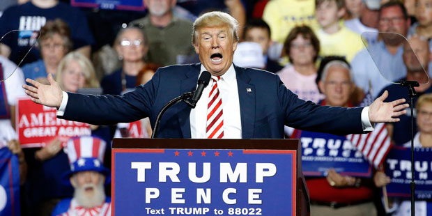 Republican presidential candidate Donald Trump speaks at a campaign rally Tuesday, Oct. 4, 2016, in...