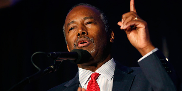 Former Republican presidential candidate Dr. Ben Carson speaks before Republican presidential candi...