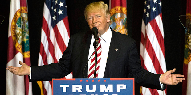 Republican presidential candidate Donald Trump speaks during a campaign stop at the Jacksonville Eq...