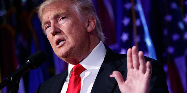 President-elect Donald Trump speaks during an election night rally, Wednesday, Nov. 9, 2016, in New...
