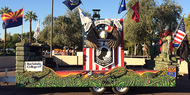 A float for the Phoenix Veterans Day made by inmates in the Arizona Department of Corrections is shown. (KTAR Photo/Jim Cross)