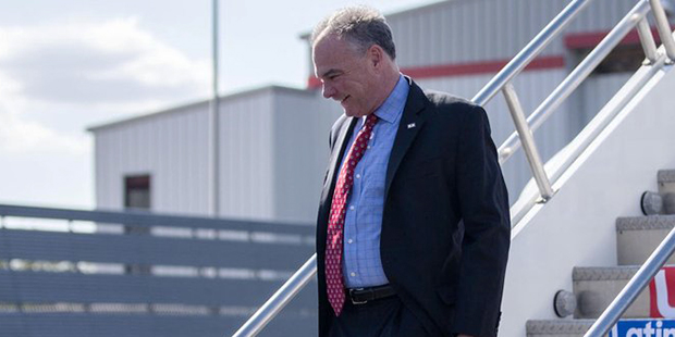 Democratic vice presidential nominee Tim Kaine arrives to give a speech in Spanish in Phoenix. (Twi...