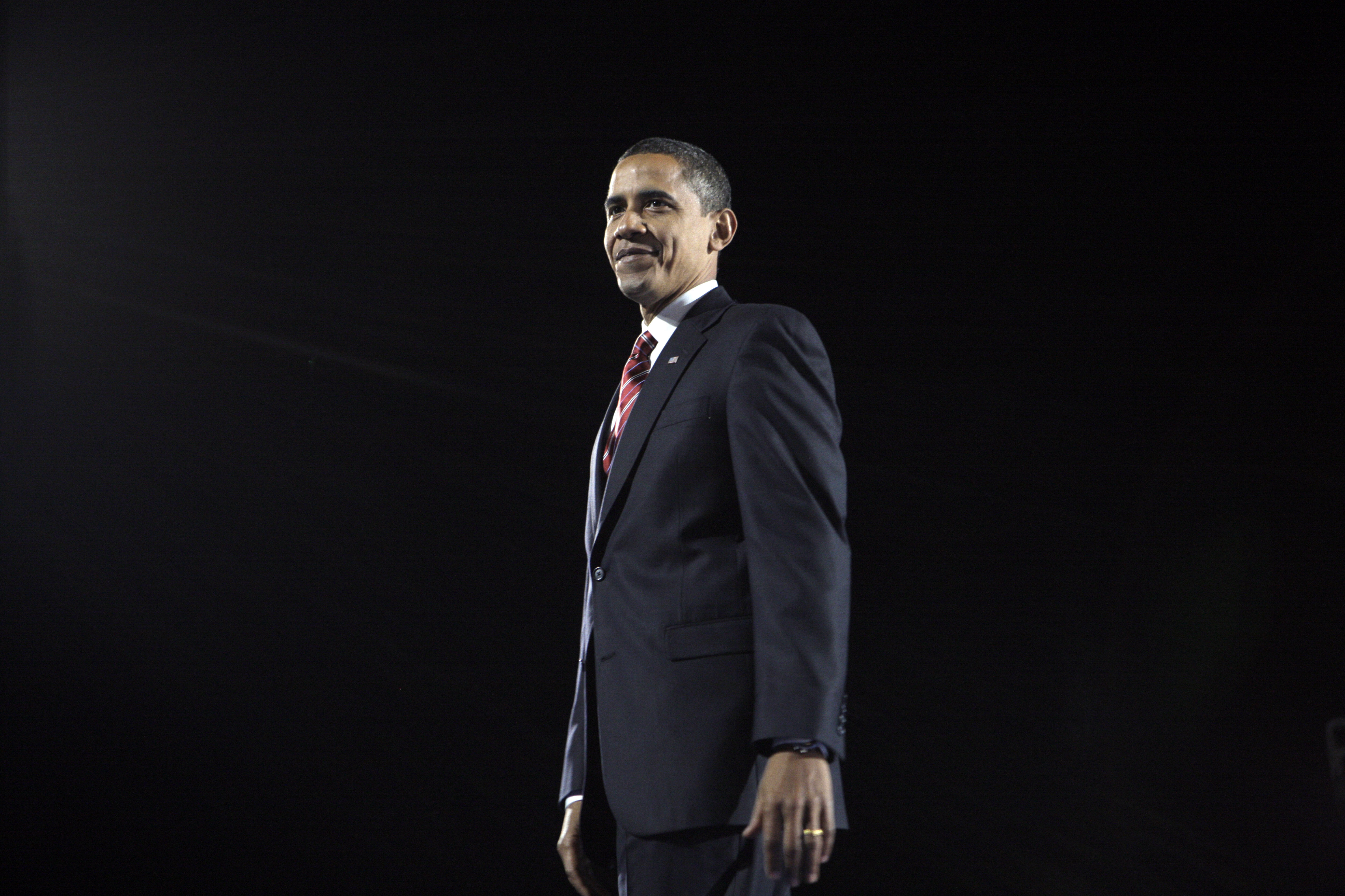 President-elect Barack Obama smiles after his acceptance speech at the election night rally in Grant Park in Chicago, Tuesday, Nov. 4, 2008. (AP Photo/Jae C. Hong)