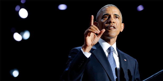 President Barack Obama speaks during his farewell address at McCormick Place in Chicago, Tuesday, J...