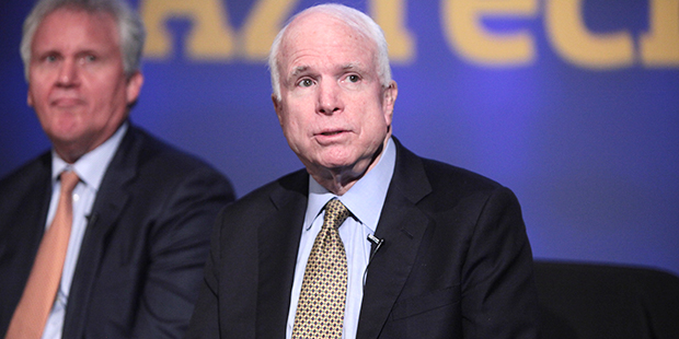 Arizona Sen. John McCain, right, and Chairman and CEO of GE Jeff Immelt. (Flickr/Gage Skidmore)...