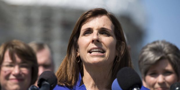 FILE - In this March 16, 2016 file photo, Rep. Martha McSally, R-Ariz. speaks on Capitol Hill in Wa...