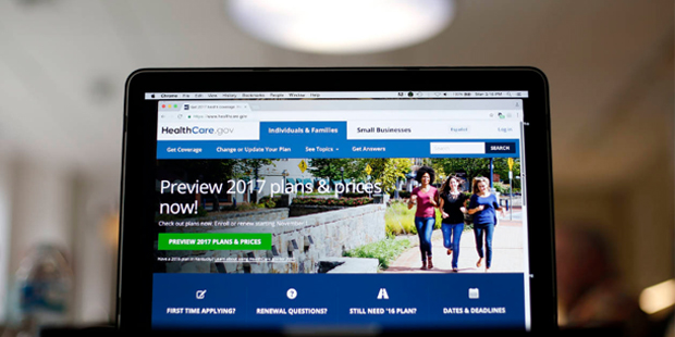 In this Oct. 24, 2016 file photo, the HealthCare.gov 2017 web site home page as seen in Washington....
