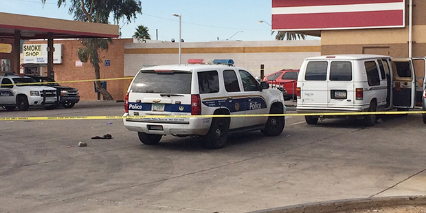The scene of the stabbing is shown. (Phoenix Police Department Photo)...