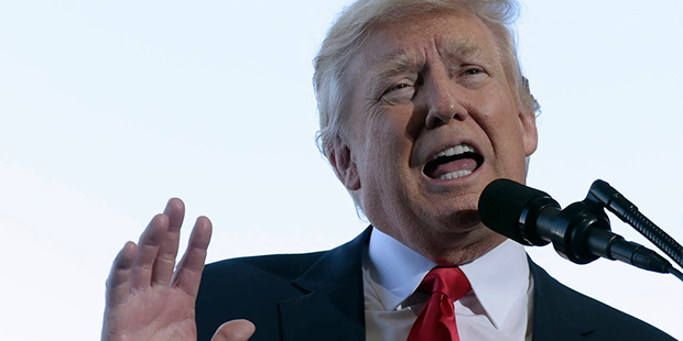 President Donald Trump speaks while visiting the Boeing South Carolina facility in North Charleston...