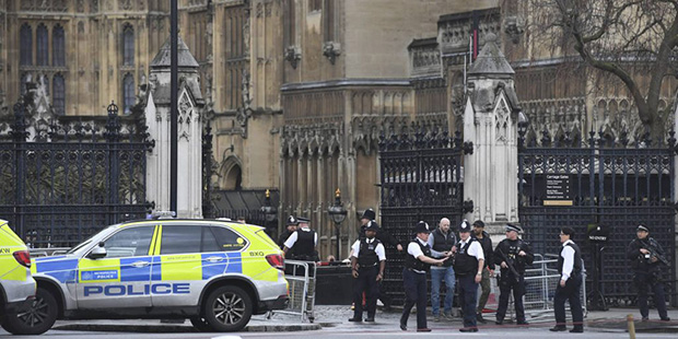 Police on the scene after sounds similar to gunfire have been heard close to the Houses of Parliame...
