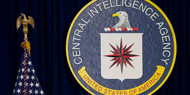 FILE - This April 13, 2016, file photo shows the seal of the Central Intelligence Agency at CIA hea...