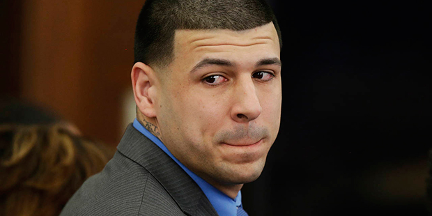 FILE - In this Friday, April 14, 2017, file photo, Former New England Patriots tight end Aaron Hern...