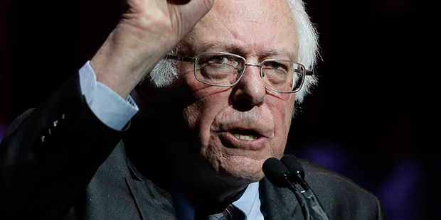 Sen. Bernie Sanders, I-Vt., addresses an audience during a rally Friday, March 31, 2017, in Boston....