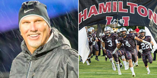 Hamilton High School head football coach Steve Belles (left) was placed on leave while a hazing inv...