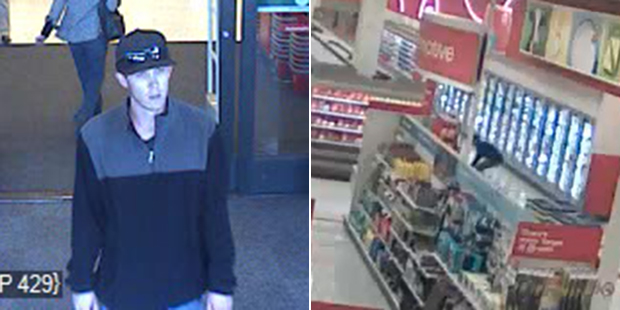 The Peoria Police Department is searching for the suspect, shown in black at left. (Peoria Police D...